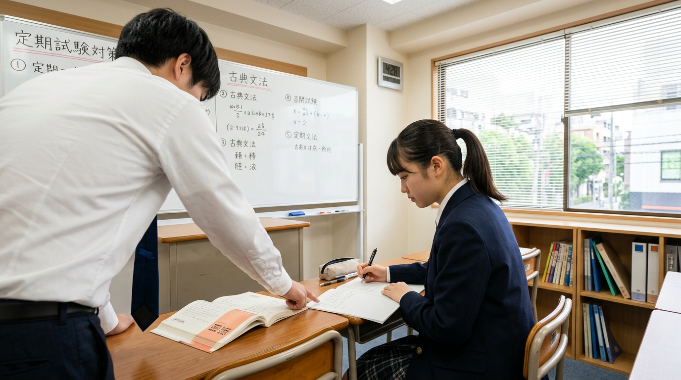 塾長による個別指導（イメージ・先生は後ろ姿）