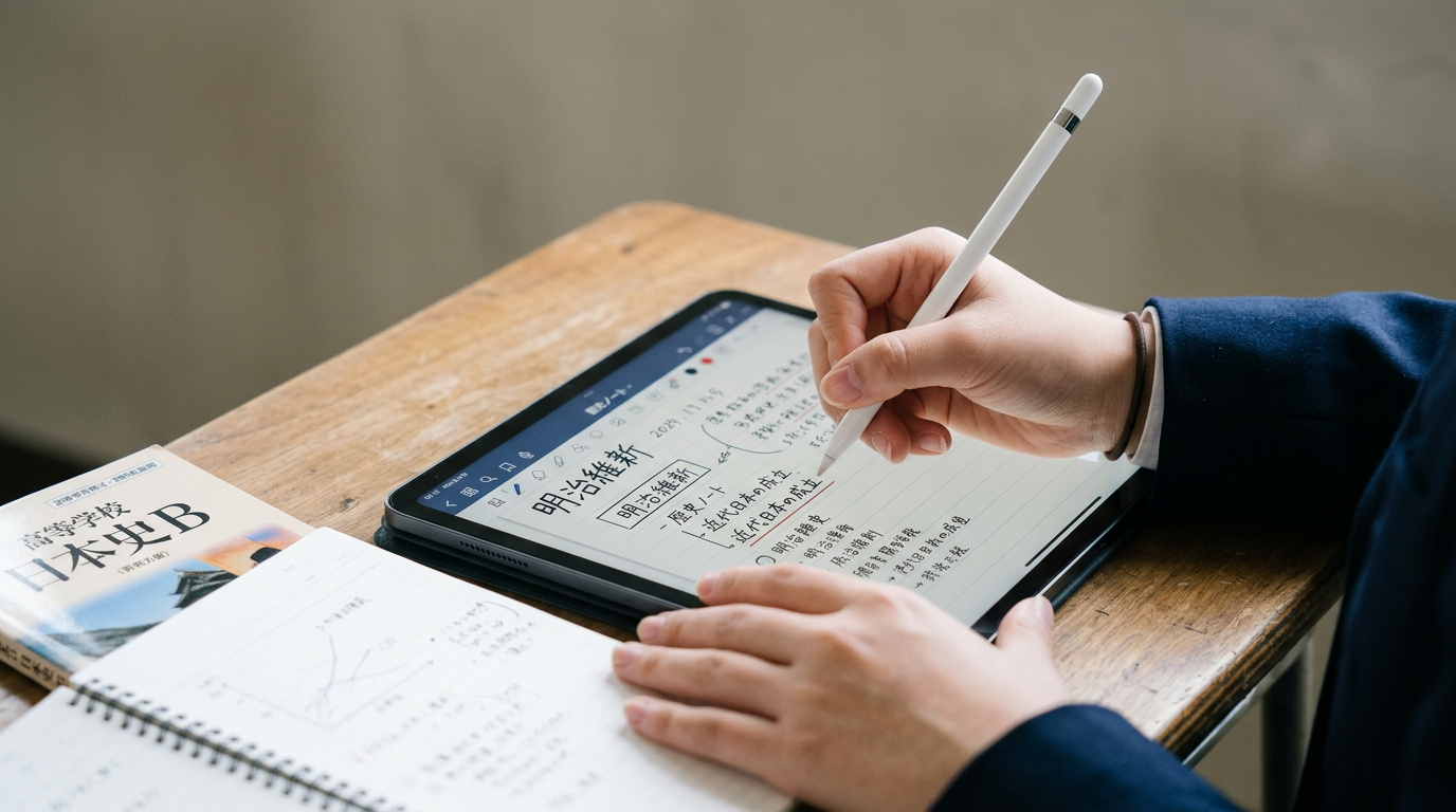 ICTで学習するイメージ(教材と画面のアップ)